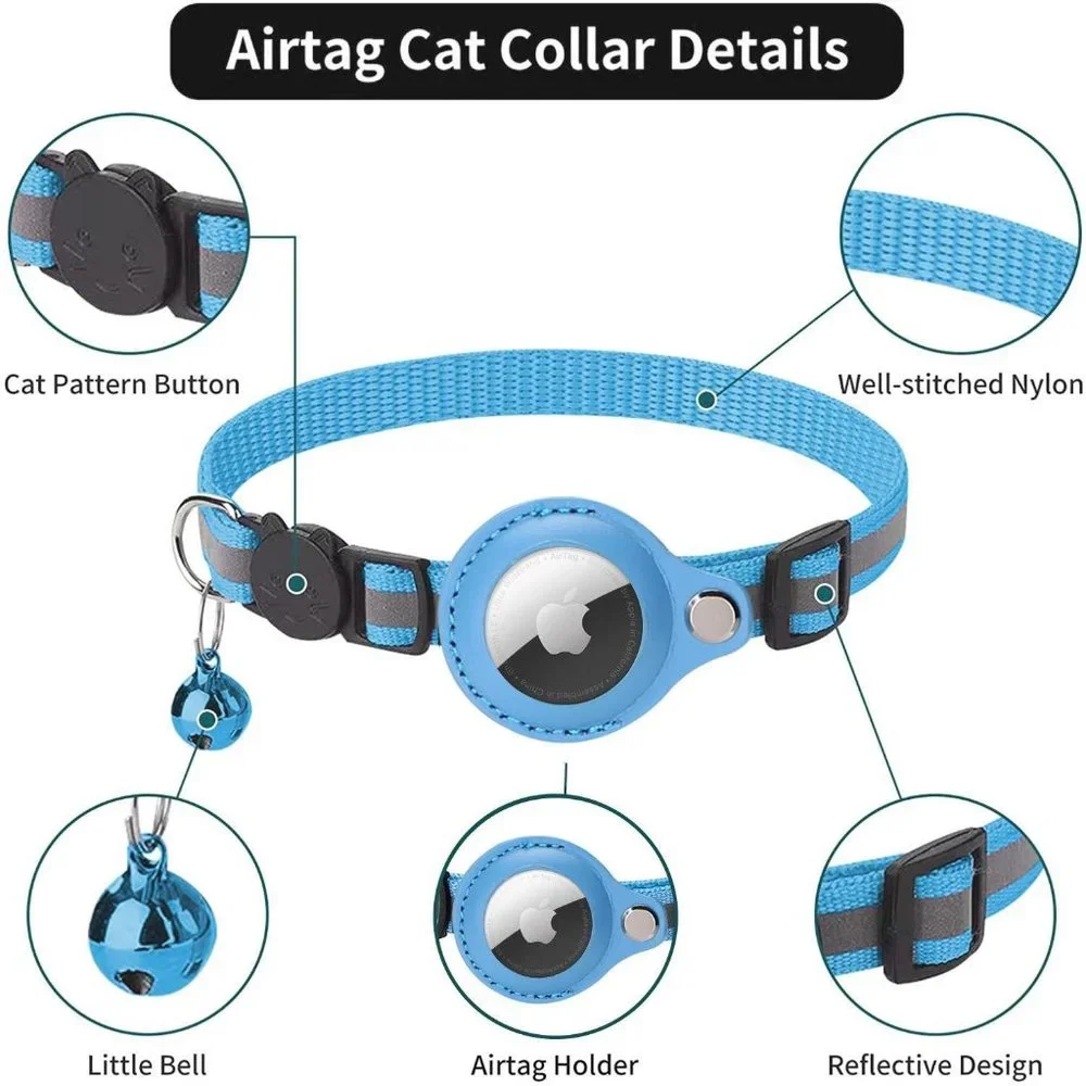 Multi Purpose Airtag Holder Cat Collar Breakaway Adjustable Reflective 2 Pac